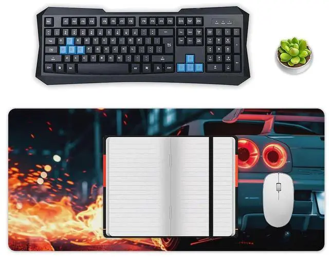 Alt view image 4 of 5 - FeoYoed JDM Car R34 Large Gaming Mouse Pad Non-Slip Rubber Base Desk Mat Computer Accessories for Office & Gaming Setups 40x90cm