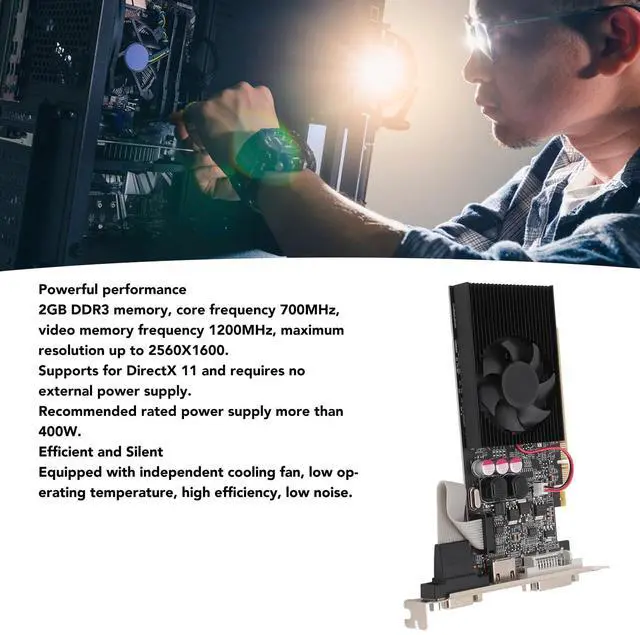 Alt view image 2 of 5 - GOWENIC for GT610 2GB DDR3 64BIT Graphics Card, PC Video Card, PCIE Graphics Card Desktop Computer Graphics Card with PCI Express 2.0 16X Slot, for 10 11 7 8