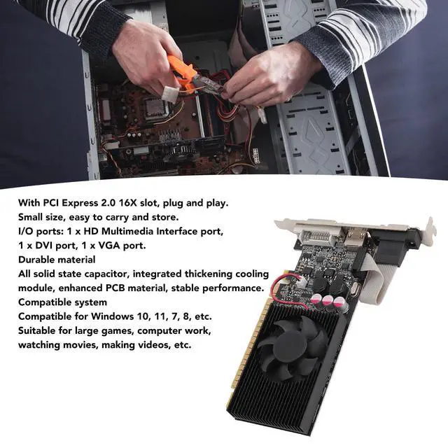 Alt view image 3 of 5 - GOWENIC for GT610 2GB DDR3 64BIT Graphics Card, PC Video Card, PCIE Graphics Card Desktop Computer Graphics Card with PCI Express 2.0 16X Slot, for 10 11 7 8