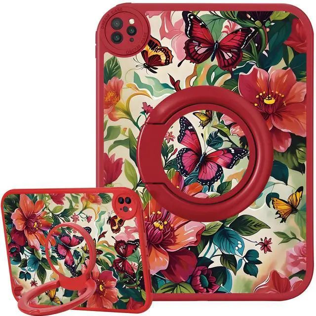 Main image of Bcov Case for iPad (A16) 11th Gen 11-inch 2025,Red Butterfly Flowers 360 Rotating Stand Drop Protection Shockproof Protective Case Cover for iPad 10th Gen 10.9-inch 2022
