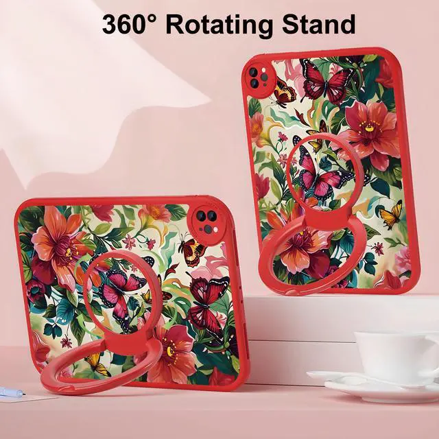 Alt view image 2 of 5 - Bcov Case for iPad (A16) 11th Gen 11-inch 2025,Red Butterfly Flowers 360 Rotating Stand Drop Protection Shockproof Protective Case Cover for iPad 10th Gen 10.9-inch 2022