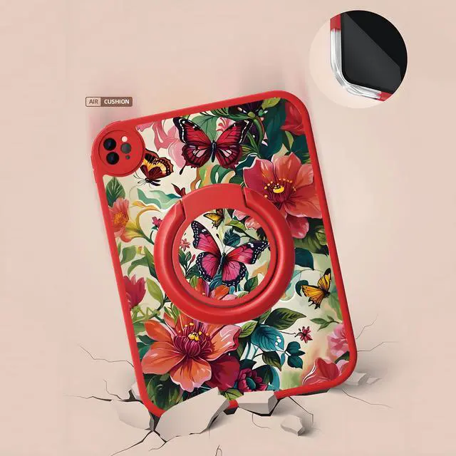 Alt view image 3 of 5 - Bcov Case for iPad (A16) 11th Gen 11-inch 2025,Red Butterfly Flowers 360 Rotating Stand Drop Protection Shockproof Protective Case Cover for iPad 10th Gen 10.9-inch 2022