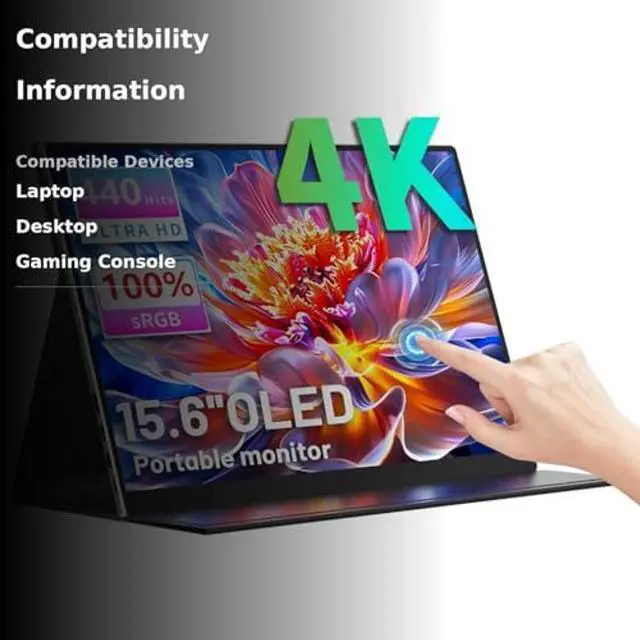 Alt view image 3 of 5 - sibolan 15.6 inch Portable Monitor Touch Screen 4K OLED 3456X2160 100% sRGB 100000:1 Multi-Touch USB-C HDMI Travel Monitor for PC Phone PS4/5 Xbox Switch with Case