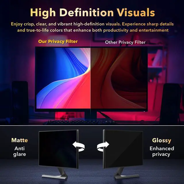 Alt view image 5 of 5 - Magnetic 2 Pack Invisible Hidden Design Computer Privacy Screen Filter 24 Inch for Frameless Monitor 16:9 Aspect Ratio, Removable Anti Glare Blue Light Protector, Double Sided Reversible Eye Care Film