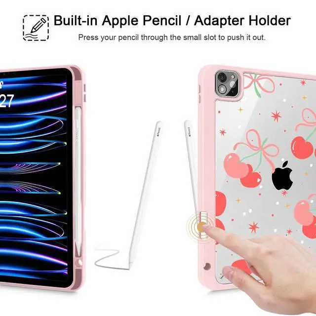 Alt view image 5 of 5 - Tuiklol Case for iPad Pro 12.9 Inch M2 Case 2022 2021 2020 2018 Generation 6th/5th/4th/3rd,Built-in Pencil 2nd Holder Clear Transparent Protective Back Shell Cover, Etro Cherry