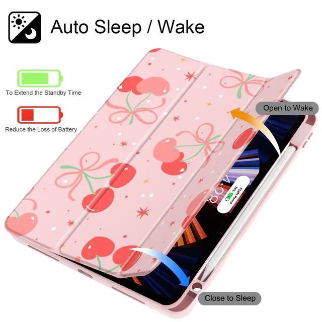 Alt view image 3 of 5 - Tuiklol Case for iPad Pro 12.9 Inch M2 Case 2022 2021 2020 2018 Generation 6th/5th/4th/3rd,Built-in Pencil 2nd Holder Clear Transparent Protective Back Shell Cover, Etro Cherry