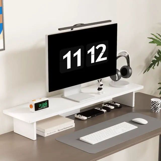 Main image of LA QUEENIE Monitor Stand Riser,Wood & Acrylic Computer Monitor Stand with LED Light,Desk Accessories Desktop Organizer Stand for Computer,Laptop,Printer,PC & TV Screen Riser (All White)