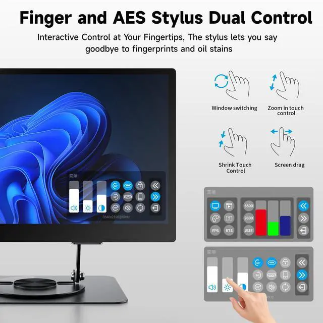 Alt view image 3 of 5 - TANXJIA Pro 15.6 4K OLED Portable Monitor Touchscreen with Exclusive Touch OSD Menu,10-bit 100% AdobeRGB,AES Stylus,Metal Rotating Stand & Smart Cover for Photography,Video Editing,Graphic Design