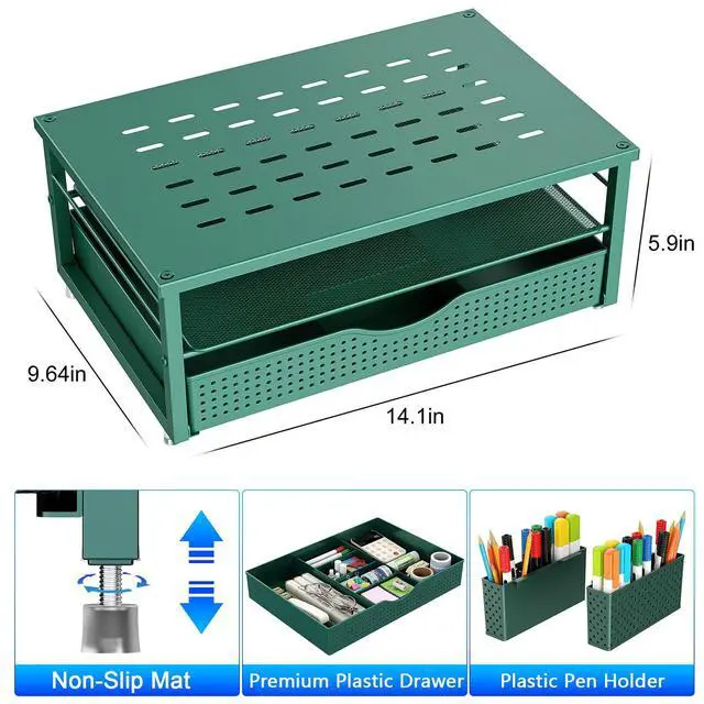Alt view image 3 of 5 - gianotter Desk Organizers and Accessories, Monitor Stand with Drawer and 2 Pen Holder, Desktop Organizer Suitable for Offices and Dormitories (Green)