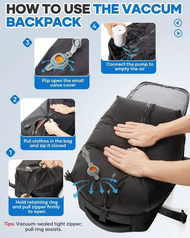 Alt view image 2 of 5 - KEYEMP Vacuum Seal Backpack for Clothing Travel with Air Pump Waterproof Laptop Carry On Backpack Personal item Travel Essentials Compression Space Saver Bags Storage with Vacuum System Women Black