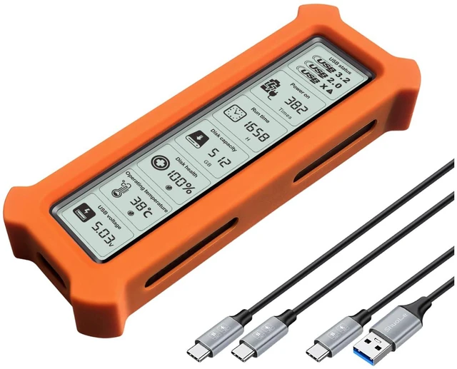 Main image of ShuoLe M.2 NVMe/SATA SSD Enclosure with Live Health Screen - USB 3.2 Gen 2 10Gbps, Temp Monitor, UASP/Trim, Aluminum Finned Case for 2230/2242/2260/2280