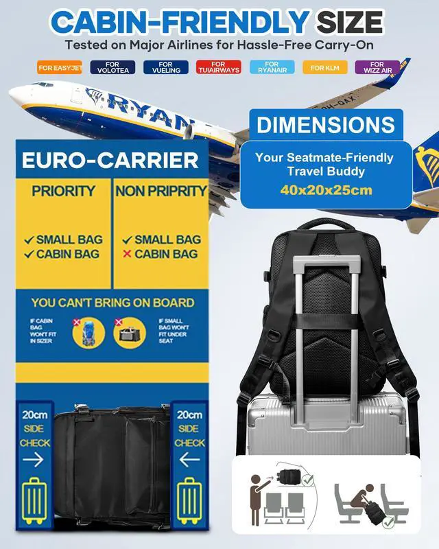 Alt view image 5 of 5 - KEYEMP Vacuum Seal Backpack for Clothing Travel with Air Pump Waterproof Laptop Carry On Backpack Personal item Travel Essentials Compression Space Saver Bags Storage with Vacuum System Women Black