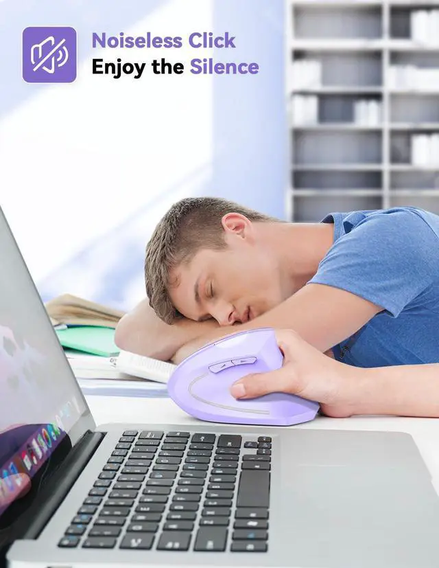 Alt view image 4 of 4 - TECKNET Ergonomic Mouse, 4800 DPI Wireless Vertical Mouse with 5 Adjustable DPI Levels, 2.4GHz Optical Carpal Tunnel Mouse, 6 Buttons Wireless Mouse for Laptop, Desktop, PC, MacBook - Light Purple