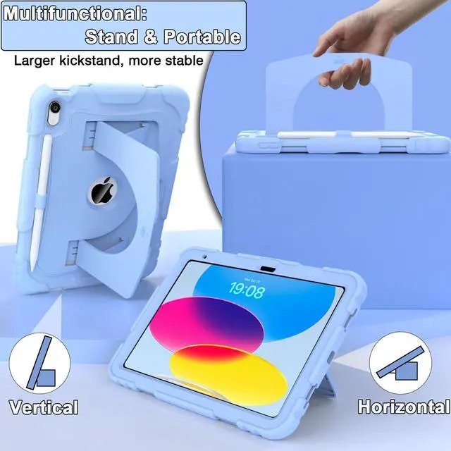 Alt view image 3 of 5 - CCMAO Case for iPad 11 inch (A16) 2025/ iPad 10th Generation 2022 (10.9 inch) with Durable Kickstand, Pencil Holder, Hybrid Heavy Duty Shockproof Protective Case for iPad 11/10 Gen, Light Blue