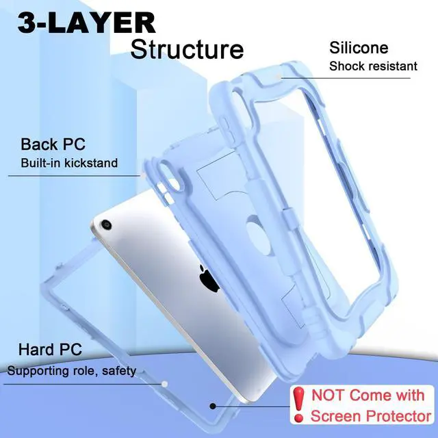 Alt view image 4 of 5 - CCMAO Case for iPad 11 inch (A16) 2025/ iPad 10th Generation 2022 (10.9 inch) with Durable Kickstand, Pencil Holder, Hybrid Heavy Duty Shockproof Protective Case for iPad 11/10 Gen, Light Blue