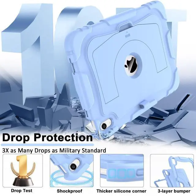 Alt view image 5 of 5 - CCMAO Case for iPad 11 inch (A16) 2025/ iPad 10th Generation 2022 (10.9 inch) with Durable Kickstand, Pencil Holder, Hybrid Heavy Duty Shockproof Protective Case for iPad 11/10 Gen, Light Blue