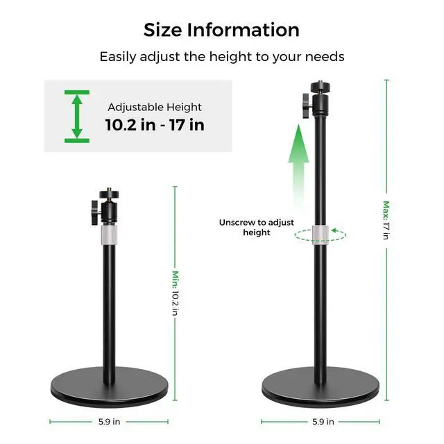 Alt view image 3 of 5 - NearStream Webcam Stand for Desk with Round Weighted Base, Aluminum Desktop Stand with 360° Ballhead,10.2-17 Adjustable Height, Mount for Webcam/Mic/Light with 1/4" Thread, Max Load 3LB (AW-CZS-01)