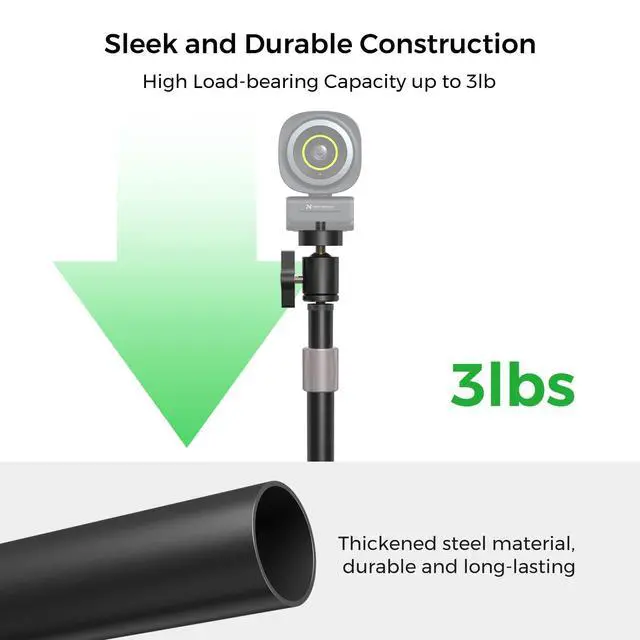 Alt view image 4 of 5 - NearStream Webcam Stand for Desk with Round Weighted Base, Aluminum Desktop Stand with 360° Ballhead,10.2-17 Adjustable Height, Mount for Webcam/Mic/Light with 1/4" Thread, Max Load 3LB (AW-CZS-01)