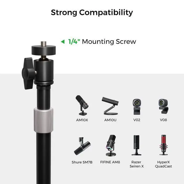 Alt view image 5 of 5 - NearStream Webcam Stand for Desk with Round Weighted Base, Aluminum Desktop Stand with 360° Ballhead,10.2-17 Adjustable Height, Mount for Webcam/Mic/Light with 1/4" Thread, Max Load 3LB (AW-CZS-01)