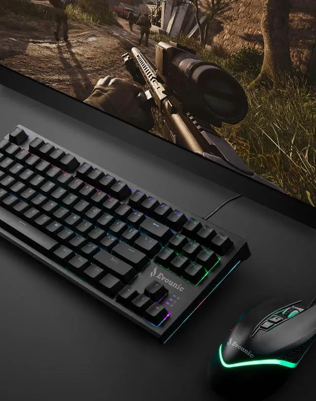 Alt view image 2 of 5 - Evounic RGB Mechanical Gaming Keyboard, 87 Keys TKL Design, Backlit with Multiple Light Modes, USB Wired, Fast Response Time for PC, Laptop, Gaming Console