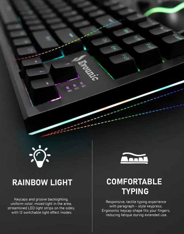 Alt view image 4 of 5 - Evounic RGB Mechanical Gaming Keyboard, 87 Keys TKL Design, Backlit with Multiple Light Modes, USB Wired, Fast Response Time for PC, Laptop, Gaming Console
