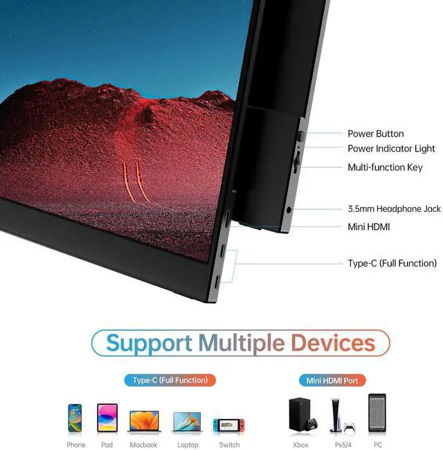 Alt view image 3 of 5 - MNN 4K Portable Monitor 15.6" 3840x2160 UHD USB-C HDMI Laptop Monitor, 100% Adobe RGB IPS Computer Gaming Display HDR Travel Monitor w/Speakers & Smart Cover for Laptop Xbox PS5 Switch PC Phone