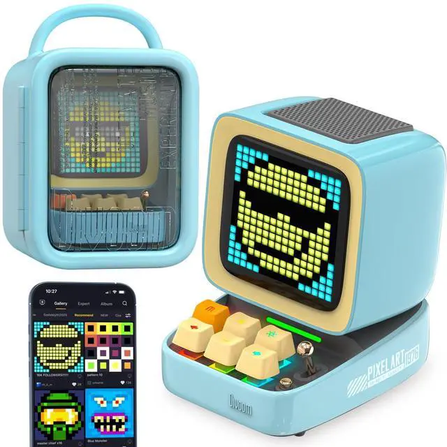 Main image of Divoom Ditoopro Bluetooth Pixel Art Speaker, DIY Animation LED Display with App Control, Fun Gaming Speaker, Kawaii Decor for Living Room, Bedside Desk, Office, Blue