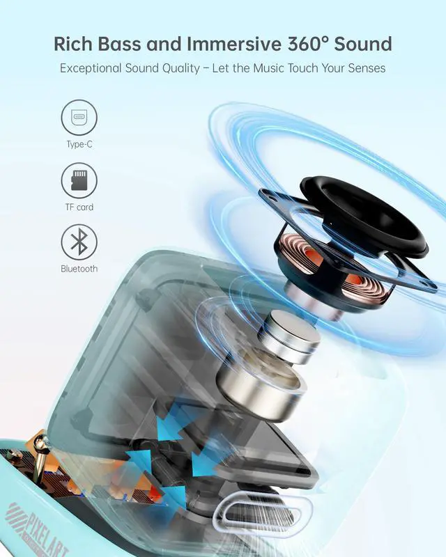 Alt view image 2 of 5 - Divoom Ditoopro Bluetooth Pixel Art Speaker, DIY Animation LED Display with App Control, Fun Gaming Speaker, Kawaii Decor for Living Room, Bedside Desk, Office, Blue