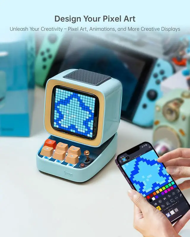 Alt view image 3 of 5 - Divoom Ditoopro Bluetooth Pixel Art Speaker, DIY Animation LED Display with App Control, Fun Gaming Speaker, Kawaii Decor for Living Room, Bedside Desk, Office, Blue
