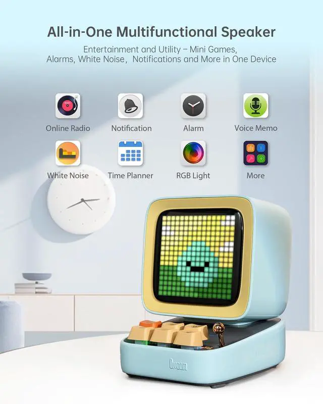 Alt view image 4 of 5 - Divoom Ditoopro Bluetooth Pixel Art Speaker, DIY Animation LED Display with App Control, Fun Gaming Speaker, Kawaii Decor for Living Room, Bedside Desk, Office, Blue