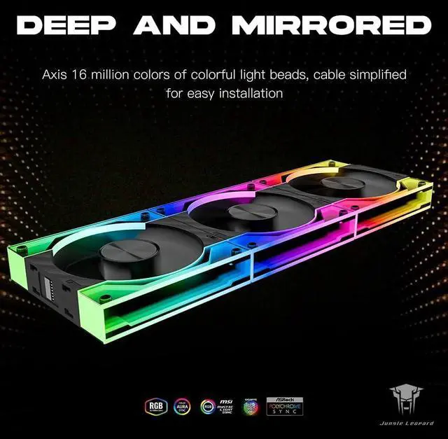 Alt view image 3 of 5 - Jungle Leopard Interstellar V3 120mm PC Case Fan Infinity Mirror Module Daisy-Chain 120mm RGB PWM Fan Triple Pack Suitable for Computer Case & 360mm AIO Cooler(Black-3Pack