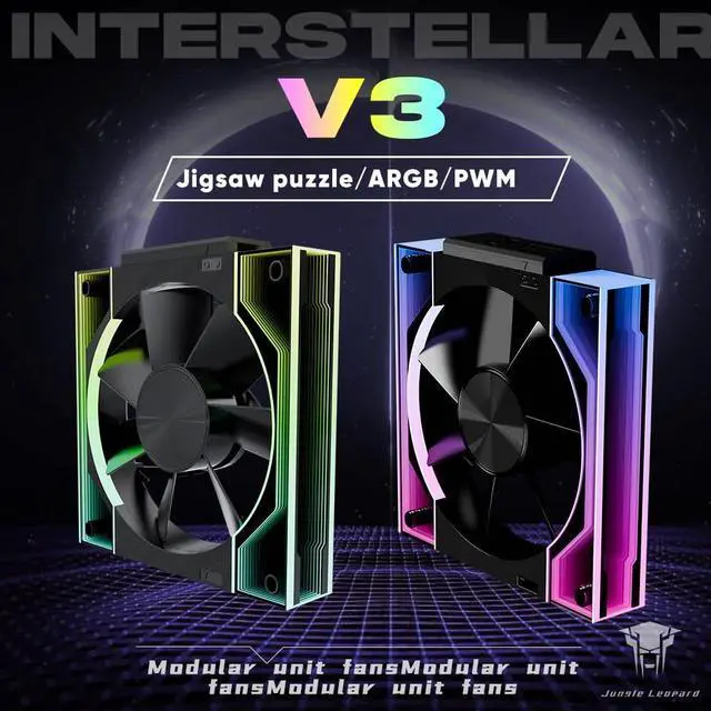 Alt view image 2 of 5 - Jungle Leopard Interstellar V3 120mm PC Case Fan Infinity Mirror Module Daisy-Chain 120mm RGB PWM Fan Triple Pack Suitable for Computer Case & 360mm AIO Cooler(Black-3Pack