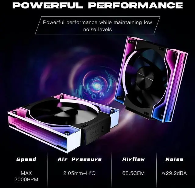Alt view image 5 of 5 - Jungle Leopard Interstellar V3 120mm PC Case Fan Infinity Mirror Module Daisy-Chain 120mm RGB PWM Fan Triple Pack Suitable for Computer Case & 360mm AIO Cooler(Black-3Pack