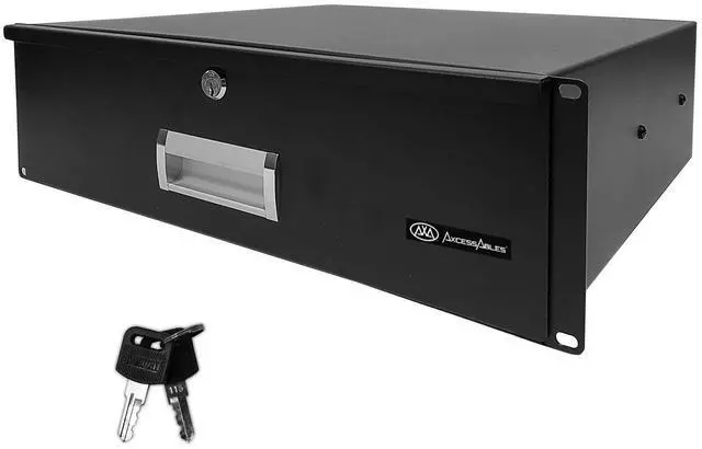 Alt view image 3 of 5 - 3U Locking Rack Drawer by AxcessAbles | 15" Deep Secured Metal Server Rack Mount Storage Drawer | 45lb Capacity | Compatible with 19-Inch Rack-Mount Cases, Audio Video Equipment Cabinets (RKDRAWER3U)