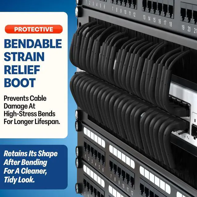 Alt view image 3 of 5 - Everest Ultra Slim Cat6a Ethernet Patch Cables 7ft (24-Pack) Black - 10GB Cat 6a Patch Cable - Bendable, Flexible & Thin Ethernet Cable - Space Saving 32AWG 550MHZ Cat6a Cables - 100% Copper Wires