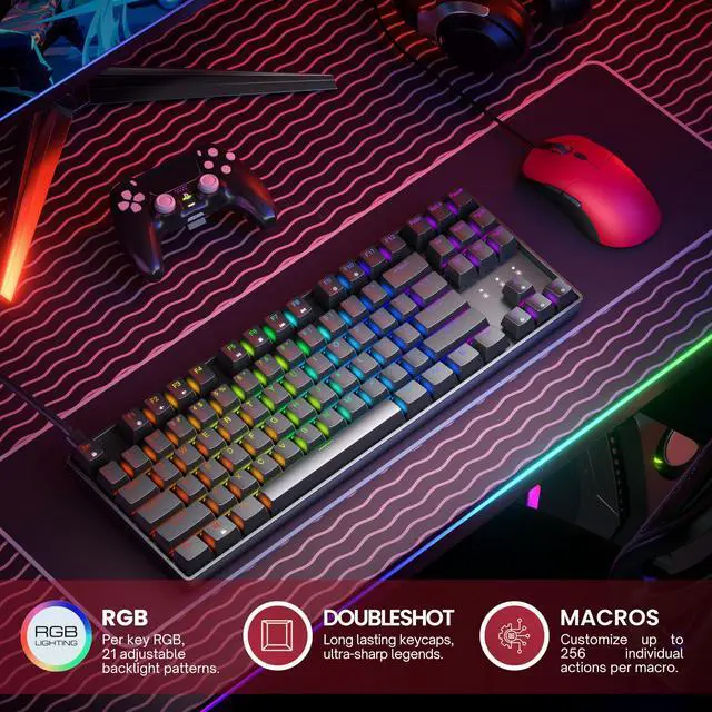 Alt view image 3 of 5 - HK GAMING GK80 TKL v3 | Hotswap Mechanical Gaming Keyboard | Tenkeyless 87 Keys Multi Color RGB LED Backlit for PC/Mac Gamer | US Layout (Black, Mechanical Brown)