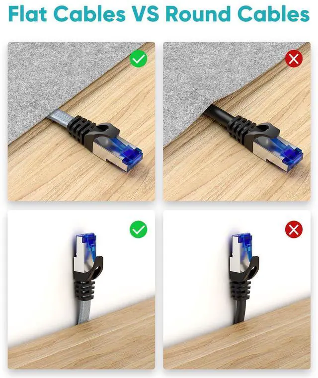 Alt view image 5 of 5 - BUSOHE Cat 8 Ethernet Cable 100 ft, Nylon Braided High Speed Heavy Duty Network LAN Patch Cord, 40Gbps 2000Mhz SFTP Shielded RJ45 Flat Internet Cable for TV/PC/Router, in Wall, Indoor, Outdoor