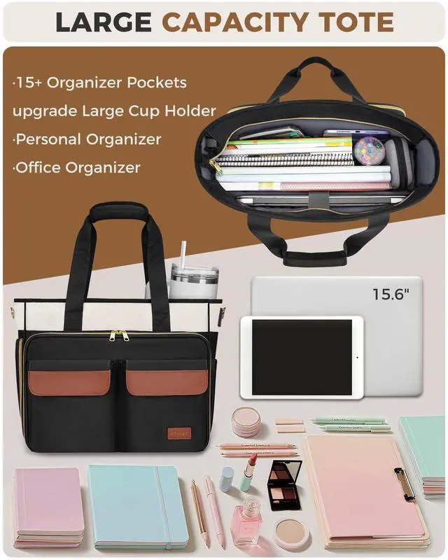 Alt view image 2 of 5 - Ytonet Teacher Bag for Women, 15.6 Inch Laptop Tote Bag with Laptop Protective & Accordion File Pockets, Work Bags for Women Nurse Bags Professional Briefcase for Office, Business, College, Nursing