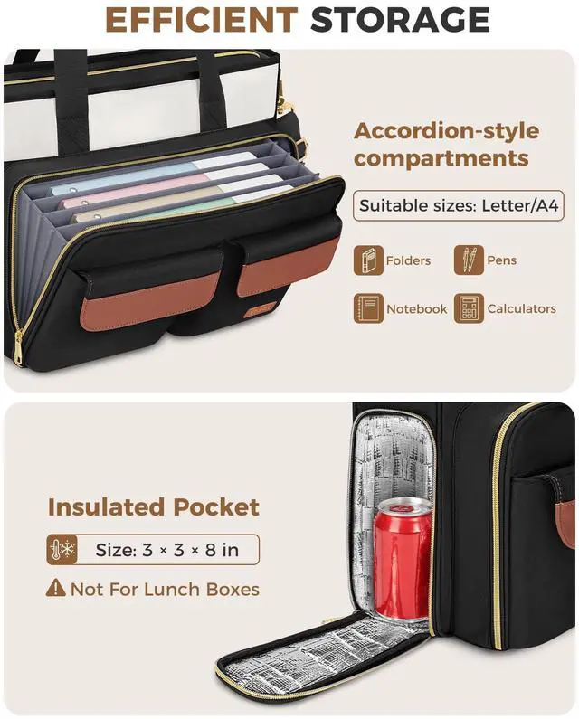 Alt view image 3 of 5 - Ytonet Teacher Bag for Women, 15.6 Inch Laptop Tote Bag with Laptop Protective & Accordion File Pockets, Work Bags for Women Nurse Bags Professional Briefcase for Office, Business, College, Nursing