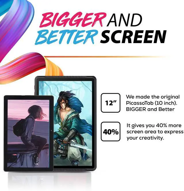 Alt view image 2 of 5 - PicassoTab A12 Drawing Tablet  Large 12" Screen, No Computer Needed, Included Learning Package [Premium Drawing Apps & Tutorials] Stylus Pen, Standalone Graphics Tablet for Digital Artists - A12