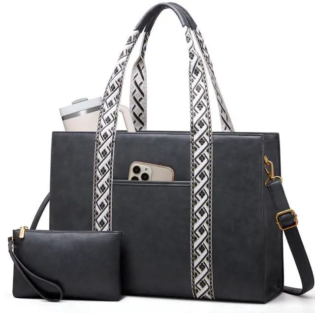 Main image of LOVEVOOK Laptop Tote Bag for Women,15.6 Inch Vintage Work Bag,Waterproof Leather Computer Briefcase 2PCs,Office Gifts for Women Teacher