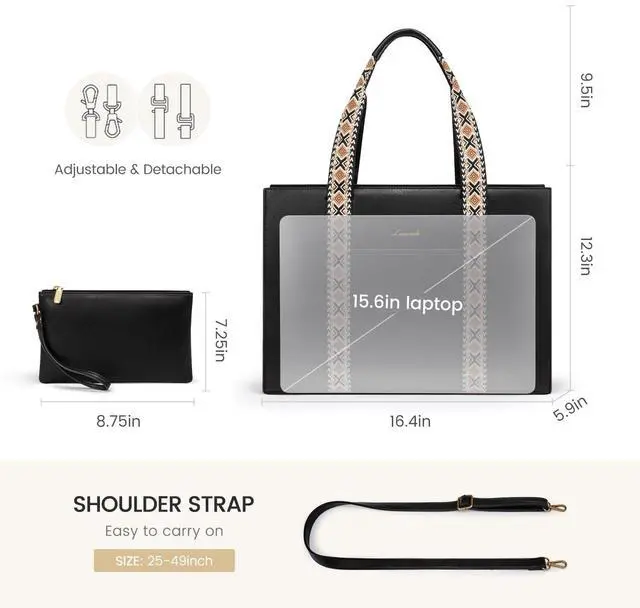 Alt view image 3 of 5 - LOVEVOOK Laptop Tote Bag for Women,15.6 Inch Vintage Work Bag,Waterproof Leather Computer Briefcase 2PCs,Office Gifts for Women Teacher