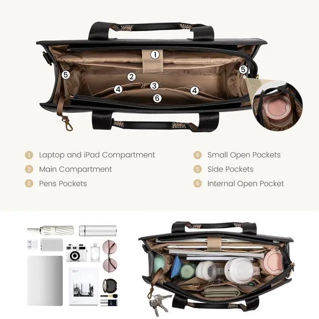 Alt view image 4 of 5 - LOVEVOOK Laptop Tote Bag for Women,15.6 Inch Vintage Work Bag,Waterproof Leather Computer Briefcase 2PCs,Office Gifts for Women Teacher