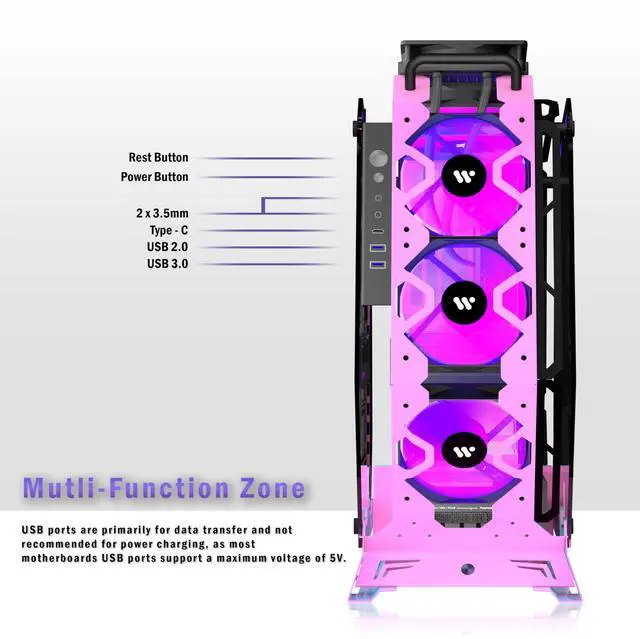 Alt view image 3 of 5 - KEDIERS PC Case C570 ATX Mid Tower Tempered Glass Gaming Computer Open Frame Case with 5 PWM ARGB Fans (Pink)