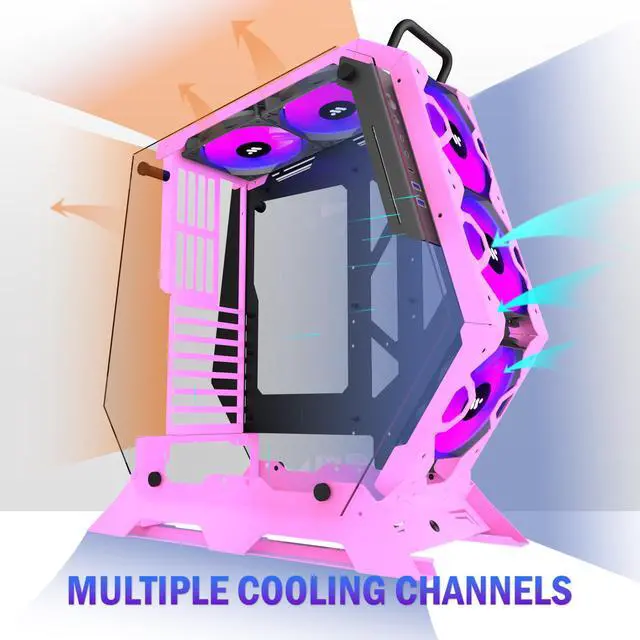 Alt view image 4 of 5 - KEDIERS PC Case C570 ATX Mid Tower Tempered Glass Gaming Computer Open Frame Case with 5 PWM ARGB Fans (Pink)