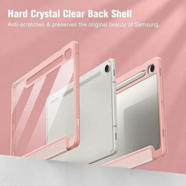 Alt view image 2 of 5 - MOOISVS Case for Galaxy Tab S10 Ultra,Hard Crystal Clear Back Shell and Flexible Soft TPU Bumper with Pen Holder-Slim Folding Stand Folio Cover Fits Galaxy Tab S10 Ultra with Auto Wake/Sleep,Pink