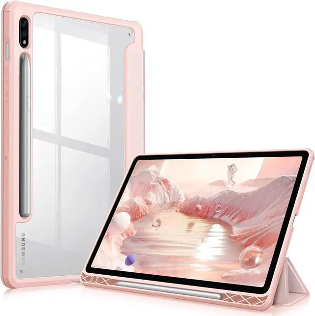 Main image of MOOISVS Case for Galaxy Tab S10 Ultra,Hard Crystal Clear Back Shell and Flexible Soft TPU Bumper with Pen Holder-Slim Folding Stand Folio Cover Fits Galaxy Tab S10 Ultra with Auto Wake/Sleep,Pink
