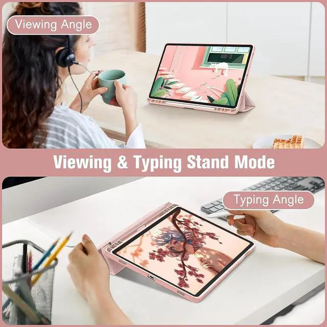 Alt view image 3 of 5 - MOOISVS Case for Galaxy Tab S10 Ultra,Hard Crystal Clear Back Shell and Flexible Soft TPU Bumper with Pen Holder-Slim Folding Stand Folio Cover Fits Galaxy Tab S10 Ultra with Auto Wake/Sleep,Pink