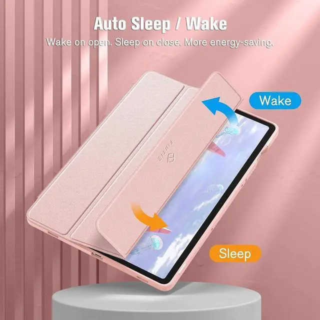 Alt view image 4 of 5 - MOOISVS Case for Galaxy Tab S10 Ultra,Hard Crystal Clear Back Shell and Flexible Soft TPU Bumper with Pen Holder-Slim Folding Stand Folio Cover Fits Galaxy Tab S10 Ultra with Auto Wake/Sleep,Pink