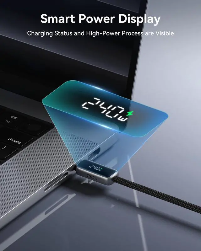 Alt view image 4 of 5 - INIU Digital Display USB C to USB C Cable, [240W, 6.6ft] Fast Charging Nylon Braided Cable for iPhone 16 15 MacBook iPad Laptop etc.